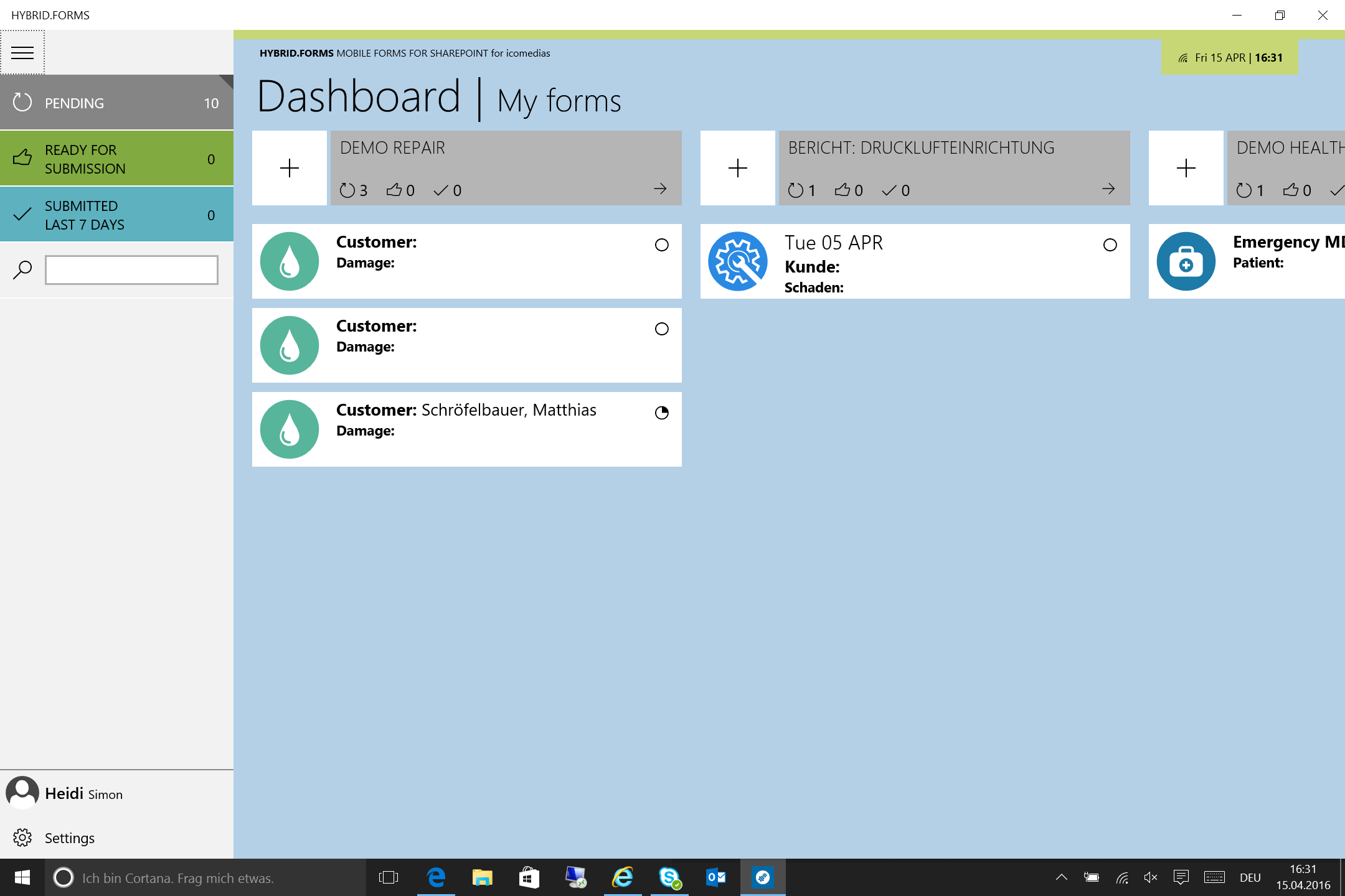 Dashboard HybridForms: Dashboard - meine aktiven Formulare
